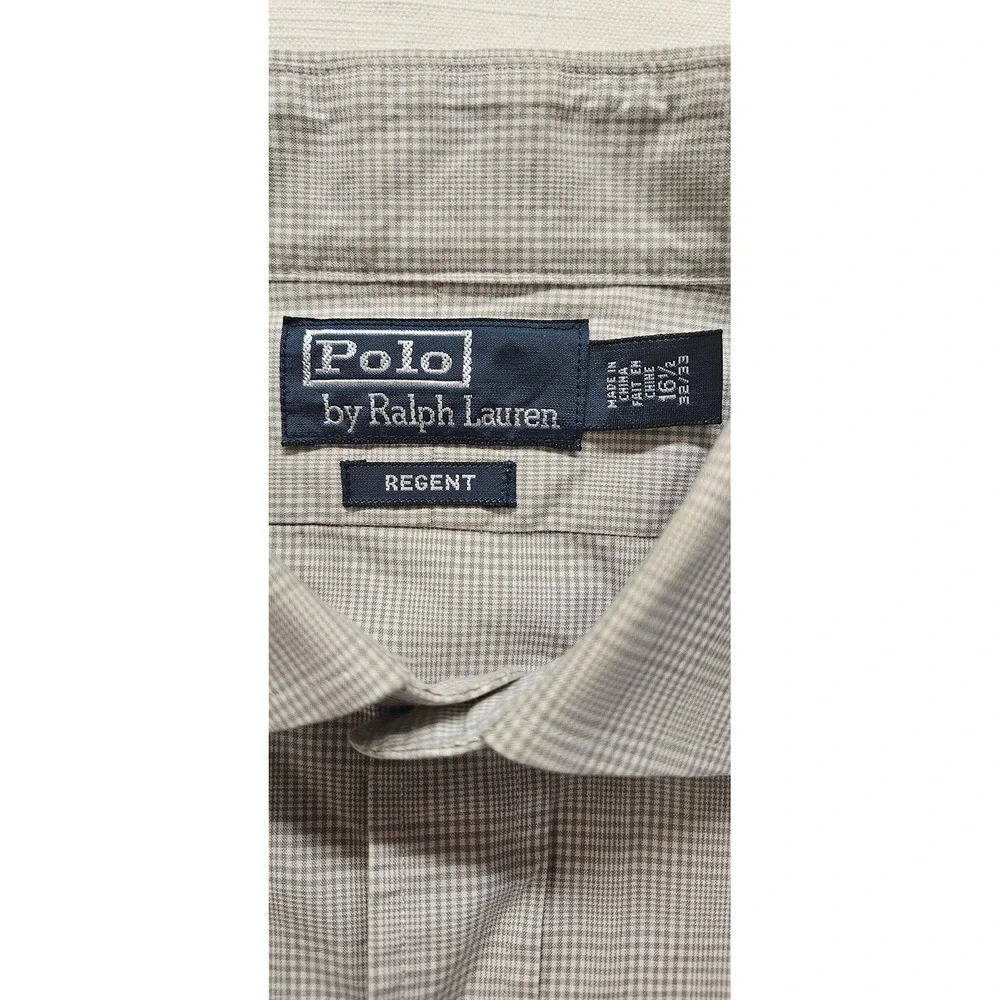 Vtg. Polo Ralph Lauren Regent‎ Mens 16.5 32/33 Tan Houndstooth Button Down Shirt